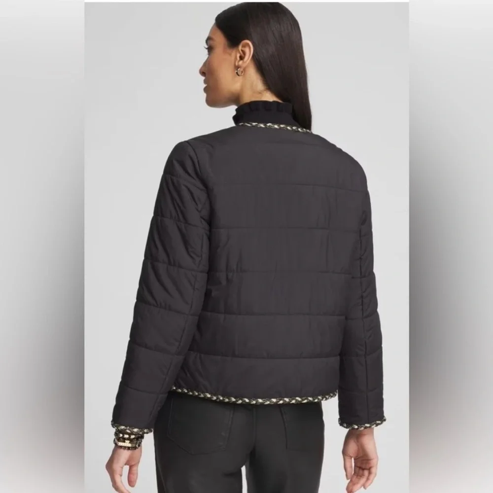 NWT Chico's Black Tweed Gold Trim
Hardware Nylon Quilted Jacket Winter Gift - Picture 6 of 12